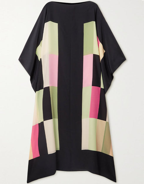 Black Latest Soft Silk Crepe Kaftan Back View